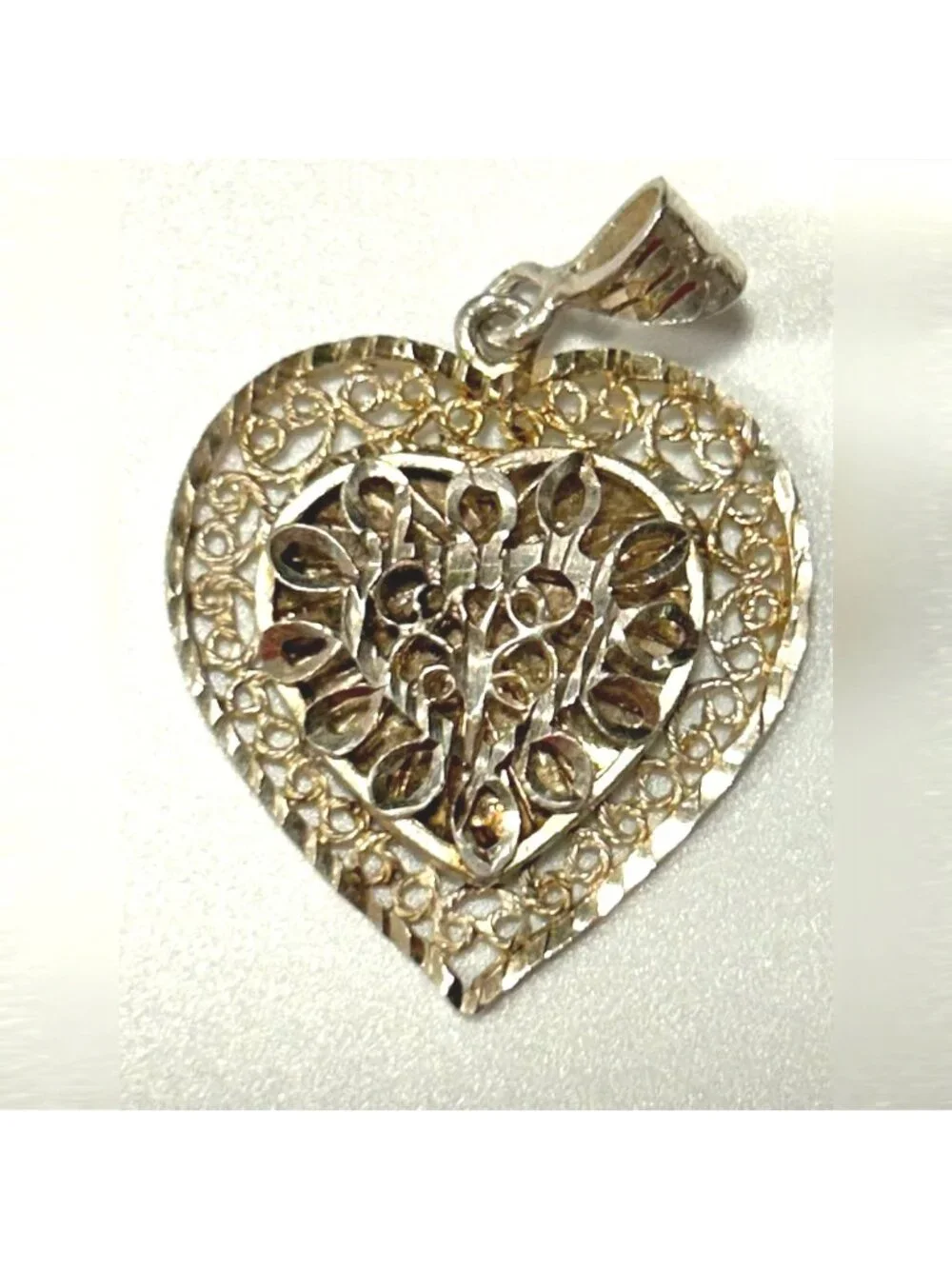 Sterling Silver Filigree Heart Pendant Necklace 925 Italy Box Chain